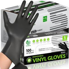 Black Vinyl Gloves, Food Grade Gloves Disposable Latex Free & Powder Free, Guant