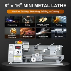 CREWORKS 8×16″ Mini Metal Lathe Brushless 1100W 2250rpm 2-Chucks Tool Bundle