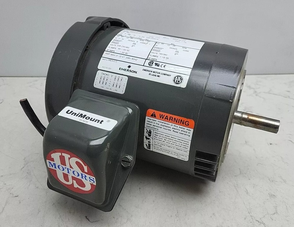 US Motors U14S2ACR Unimount Motor 0.25 Hp 3-Phase 1750 Rpm Tefc Model F044 *USED