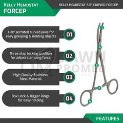 10 Kelly Hemostat Forceps 6.25″ Straight + Curved Locking Dental Fishing Plier