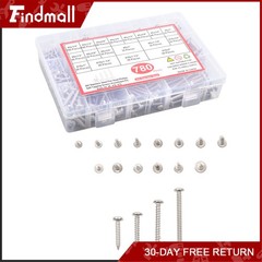 Findmall 780 PCS Pan Head Sheet Metal Screws Assortment Kit #4#6#8#10 Stainless