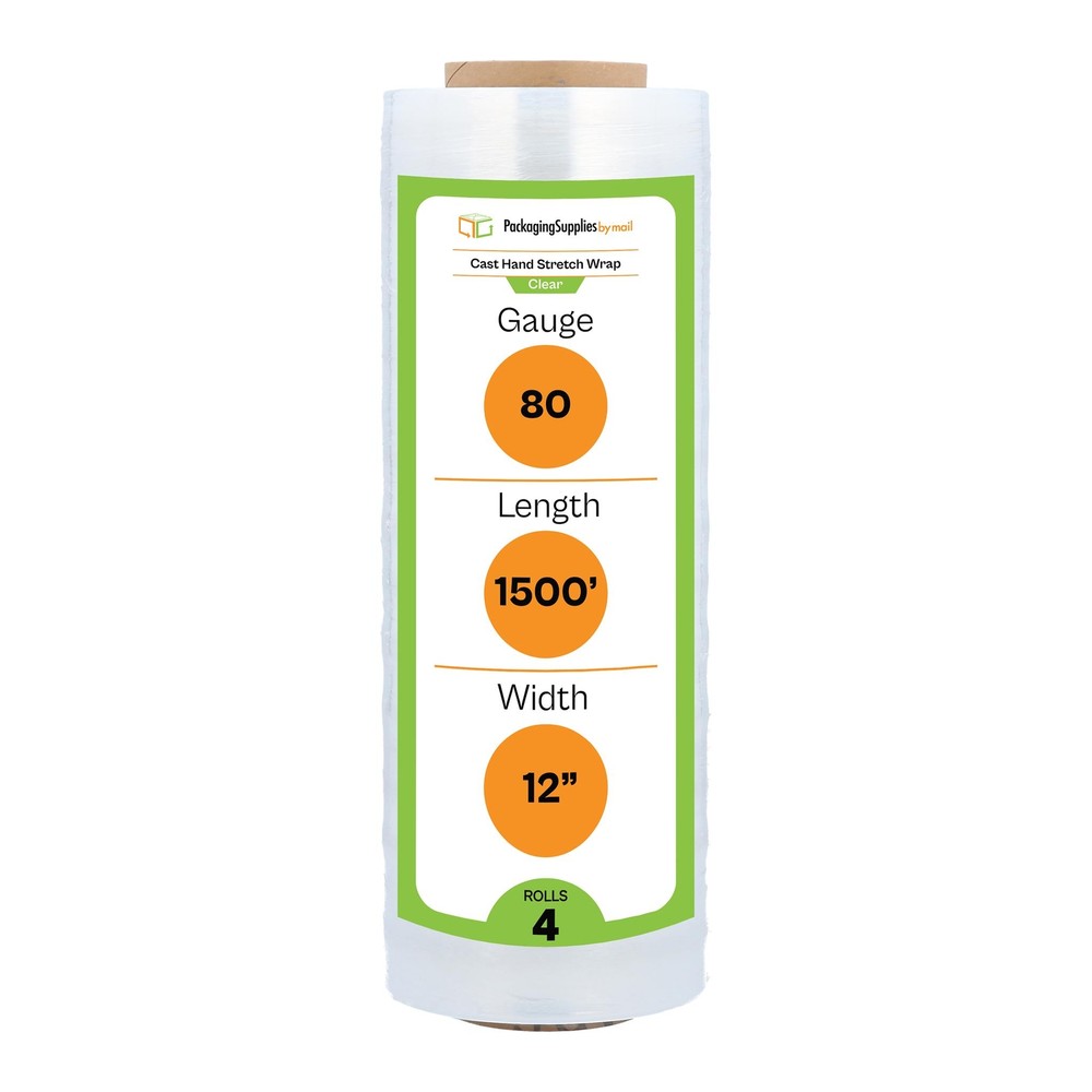 12″ x 1500′ 80 Gauge 4 Rolls Pallet Wrap Stretch Film Hand Shrink Wrap 1500FT