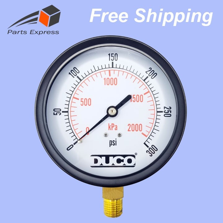 4.0″ STEAM PRESSURE GAUGE (0-300 psi), STEEL CASE, GLASS WINDOW, 1/4″ NPT