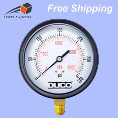 4.0″ STEAM PRESSURE GAUGE (0-300 psi), STEEL CASE, GLASS WINDOW, 1/4″ NPT