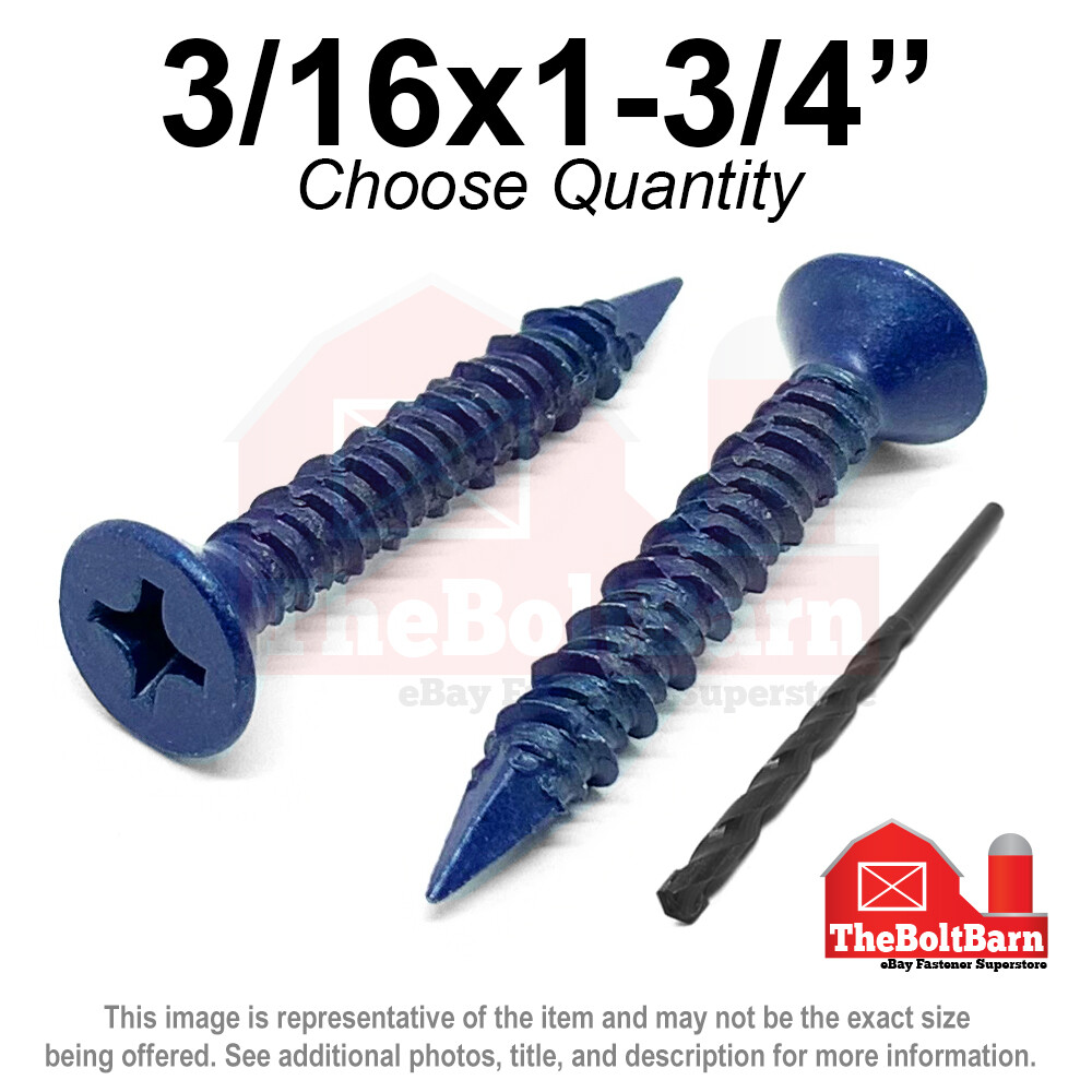 3/16×1-3/4″ Flat Head Phillips Piercing Point Concrete Screws Masonry Blue