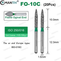 US Dental Diamond Burs 20PCS FO Series Standard/Fine FG High Speed 862 368 379
