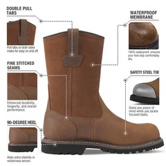 HISEA Mens Wellington Work Boots Steel/Soft Toe Waterproof Leather Western Boots