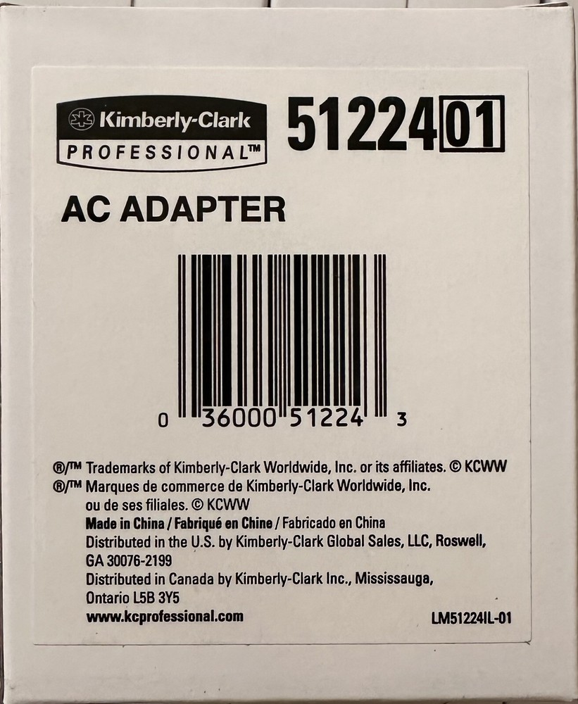 Kimberly-Clark Professional AC Adapter (KC-51224)- New- In Box