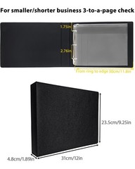Compact 3-Ring Check Binder for Deskbook Checks, Vegan Leather Cover, 9″x11.25
