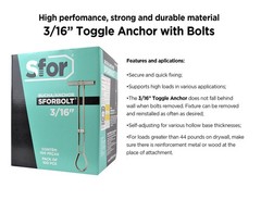 (Pack of 200) – 100 Anchors + 100 Bolts – – 3/16″ Heavy-Duty Drywall Anchors …