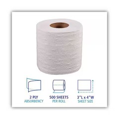 4 in. x 3 in. 2-Ply White Bathroom Tissue Standard Sheet (500-Sheets/Roll, 96-Ca