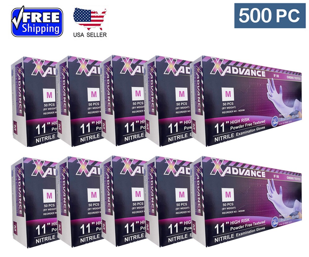 DIAMOND Blue Nitrile Disposable Exam Gloves, 8 Mil, Case of 500 (S-M-L-XL-XXL)