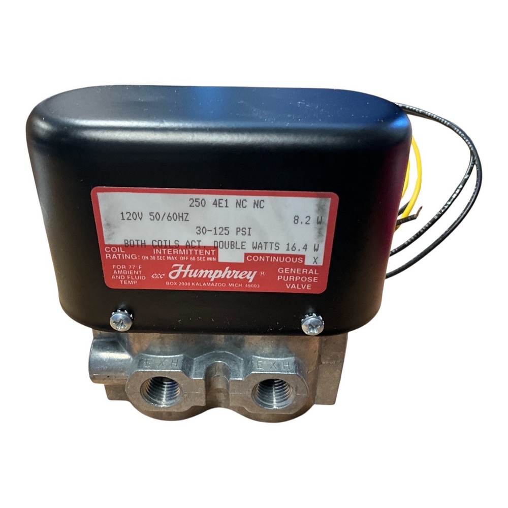 Humphrey 250-4E1 NC/NC Pneumatic Solenoid Valve 120VAC 30-125 PSI 1/4” NPT