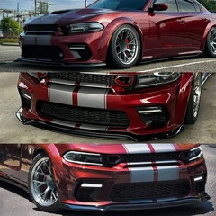 3Pcs V4 Style Front Bumper Lip Glossy Black Dodge Charger SRT Hellcat Widebody