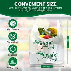 Bilingual Shopping Bags – Thank You/Muchas Gracias, White Plastic with Handle…