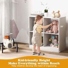 Costzon Toy Organizers And Storage Wooden White 4-Cube Kids Bookcase For Books