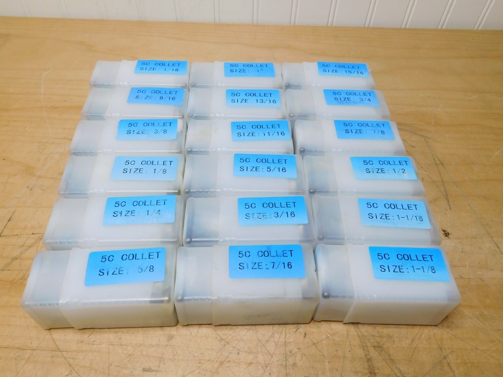 18 Piece 5C Round Collet Set 1/16 to 1-1/8" Cap Increments of 1/16" 23
