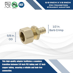 OD compression 5/8 Inch x 1/2 Inch Pex Transition Straight Adapter, 26-5-3=2X, 2