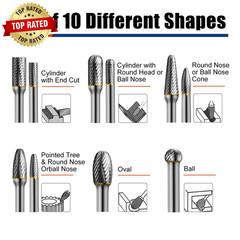 10Pcs Die Grinder Bits W/ 1/4″ Shank, Tungsten Carbide Burr Set for Metal Steel
