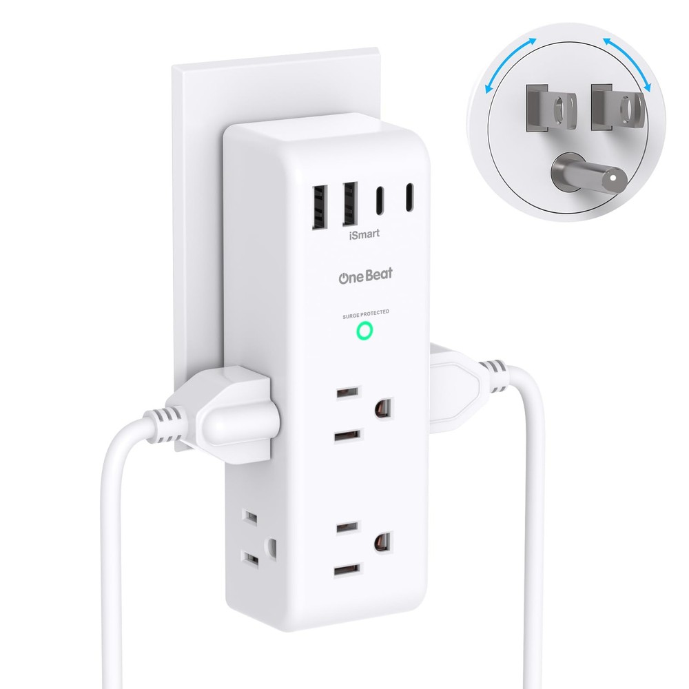 Surge Protector Outlet Extender Rotating Plug 6 AC Multi Plug Outlet 4 USB Ports