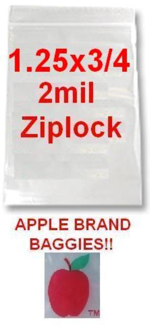 1000 APPLE BRAND 12534 1.25×3/4 2mil CLEAR ZIP LOCK BAGS 1,000 baggie 1.25″ .75″
