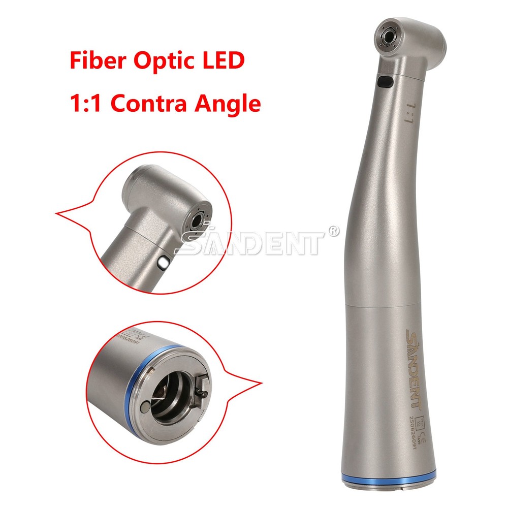 Dental 1:1 Fiber Optic LED Contra Angle Handpiece 4 Spray Push Button fit NSK fo