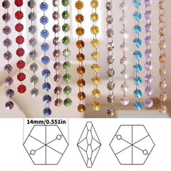 100Pcs 14mm Crystal Octagon Beads, 2-Hole Glass Suncatcher Beads, Blue
