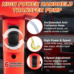 2480W Electric Fuel Transfer Pump, 110V 13000RPM, Includes 3M Steel Wire Hose +