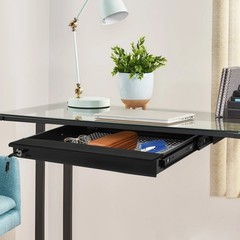 Under Desk Mounted Sliding Drawer Pull Out Tray for 17″ Laptop Metal with Lock
