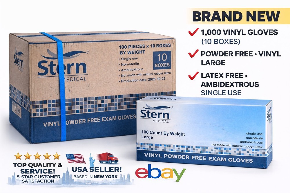 Stern Medical Vinyl Exam Gloves Powder Free Latex Free 1 Case