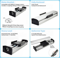 Linear Rail Guide Slide Stage Dust Cover Nema23 Closed loop Stepper Driver Kit