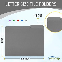 Grey File Folders, 1/3-Cut Tabs, Letter Size, 12-Pack – Durable Letter,