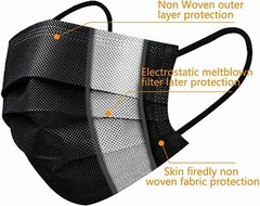 100PCS Black 3-Ply Disposable Face Mask Non Medical Surgical Earloop Mouth Cover