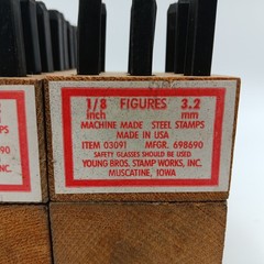 Young Bros. Stamp Works 1/8″ complete 36 piece set, steel letters & Num. , 3.2mm