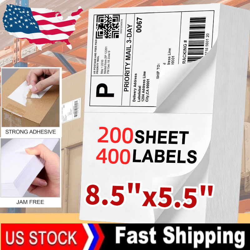 Half Sheet 400 Shipping Labels 8.5×5.5 Rounded Corner Self Adhesive 2 Per Sheet
