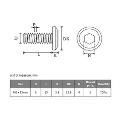M6-1 X 15 Mm 70Pcs Flat Head Hex Socket Cap Screws Metric M6 Bolts, 304 Stainles
