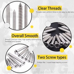 #6 #8 #10 #12 Phillips Self Tapping Screw Set Flat/Pan Head Stainless Screws kit