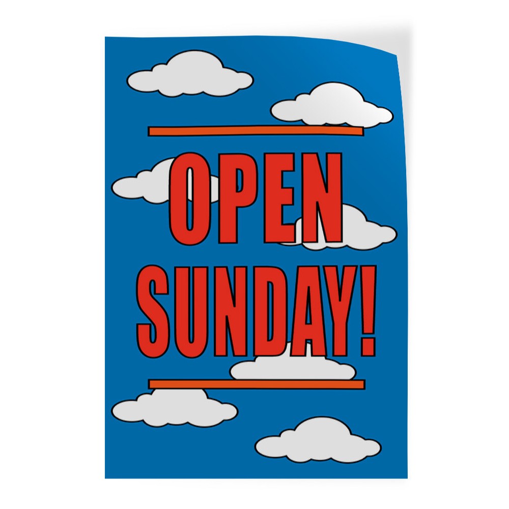 Door Decals Vertical Vinyl Stickers Multiple Sizes Open Sunday Clouds Business