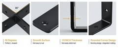 4 Pack – L 6″ x H 4″ x W1.5, 5mm Thick Black L Shelf Bracket, 6”x4”,