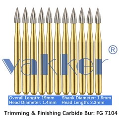 10-100pcs Vakker Dental Trimming Finishing Carbide Burs Gold Flame Burs FG 7104