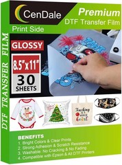 DTF Transfer Film 8.5″x11″ – 30 Glossy Sheets for DIY Fabric Printing