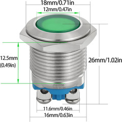 16mm Indicator Light 110V 120V LED Pilot Lamp Waterproof Stainless Steel 304
