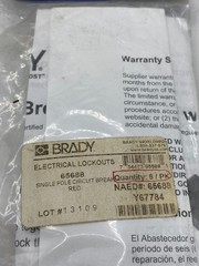 PACK OF 6 BRADY 65688 Single Pole Circuit Breaker, Electrical Lockouts, RED