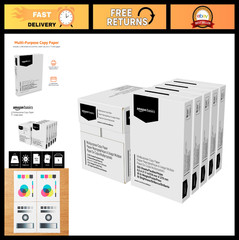 Multipurpose Copy Printer Paper, 20 lb, 8.5×11″, 2500 Sheets, Bright White, 5 Re