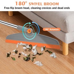 Multifunction Silicone Broom, 54 Inch Long Handle Floor Gray Orange