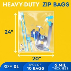 24″ x 24″ Extra Large Zip Seal Lock Bags, 6 Mil (Pack of 10) – Heavy-Duty