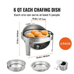 VEVOR 2-Pack Round Roll Top Chafing Dish Set with Full-Size 6Qt Pan Fuel Holder