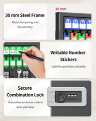 32 Keys Key Lock Box, Wall Mount Key Box, Key Cabinet, Car Key Organizer with Wr