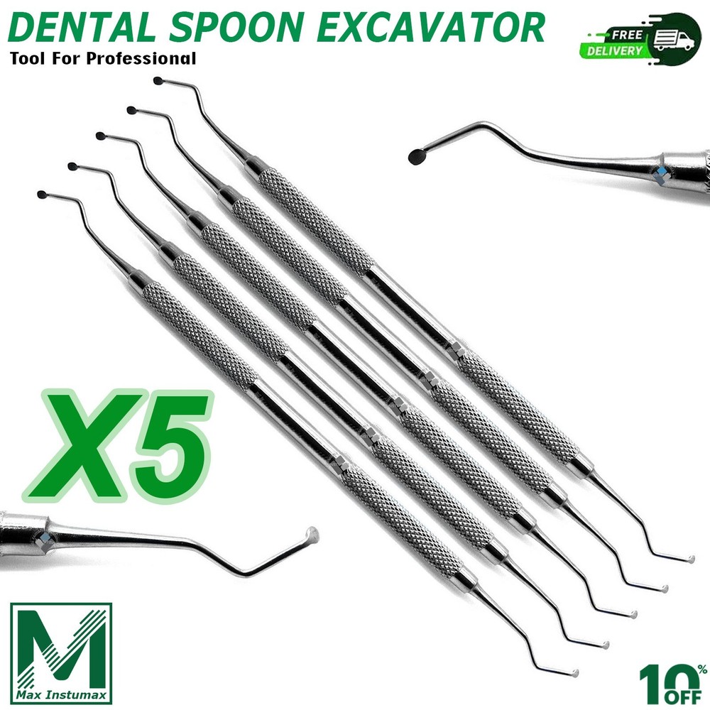 NEW DENTAL EXCAVATOR SET OF 5 RESTORATIVE SPOON DOUBLE ENDED PREMIUM INSTRUMENTS
