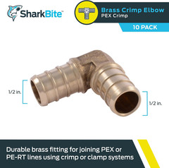 1/2 Inch Crimp 90 Degree Elbow, Pack of 10, Brass Plumbing Fitting, PEX Pipe, PE